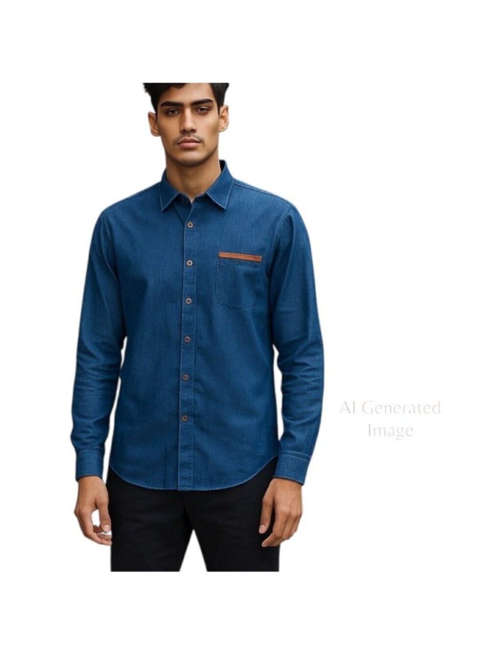 COOFANDY Blue With Plaid Cuffs Faux Leather Trim Button Shirt Mens Sz XXXL NEW